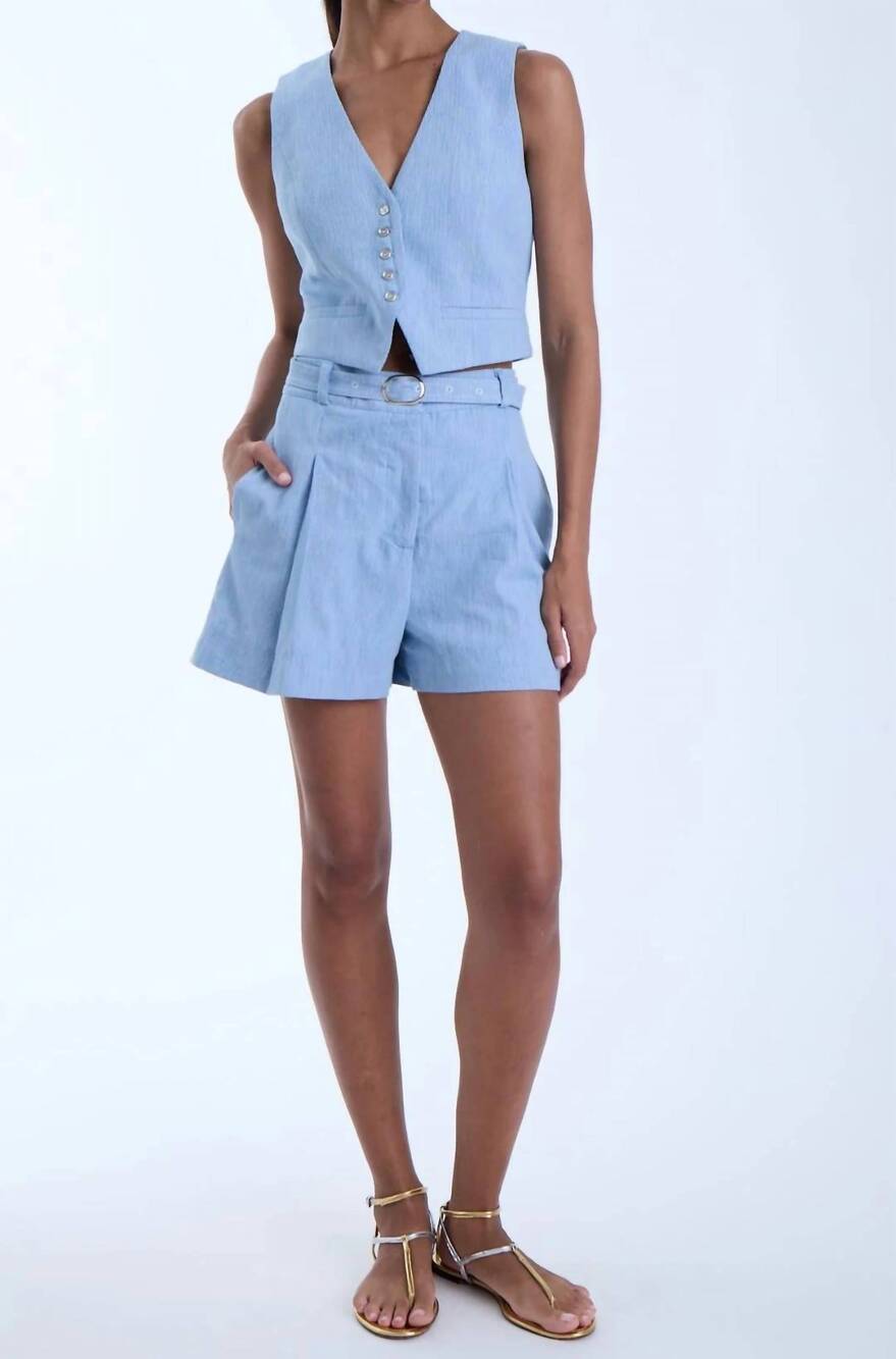 NEW KARINA GRIMALDI taylor striped vest in denim